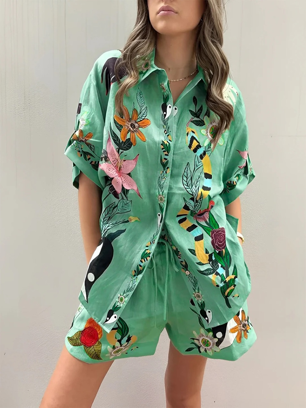 Commense Oversized Floral Print Shorts Set Large NWT Retails 69